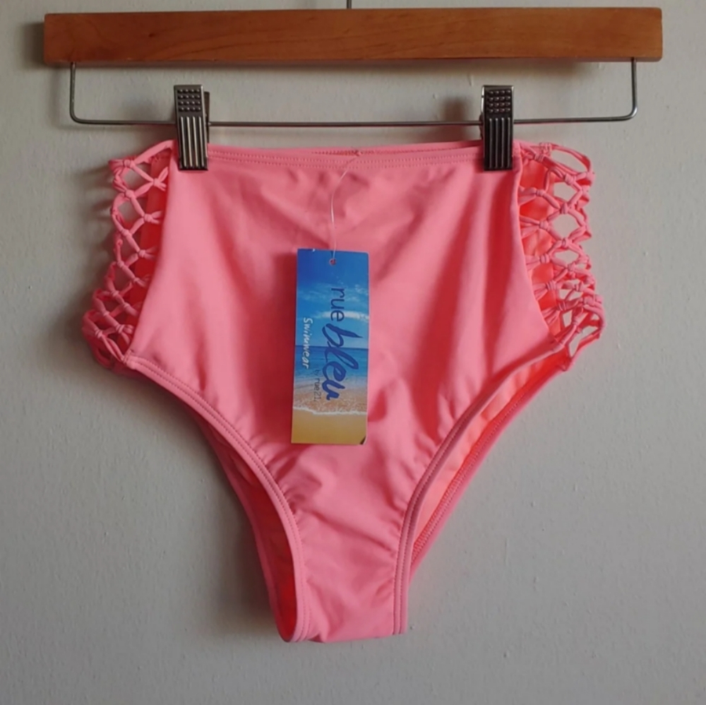Rue Bleu Cut Out Sexy Lace-Up Bikini Bottom Pink Peach Coral  XS